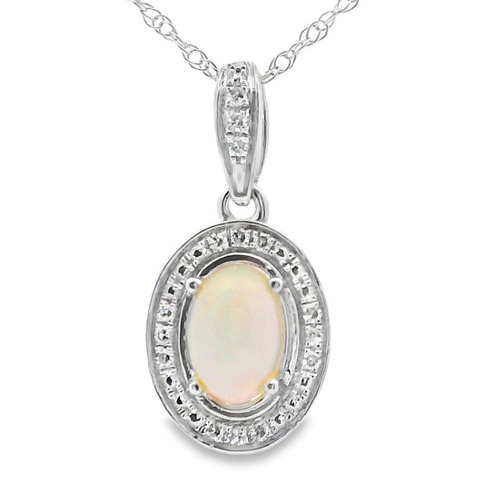 Colgantes de moda de oro blanco de 10KT con ópalo y diamantes de 0,04 ct