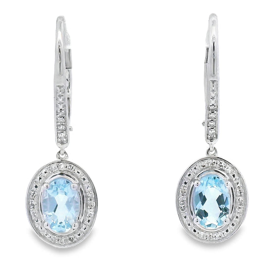 Pendientes Colgantes de Aguamarina y Diamantes Oro Blanco de 10KT