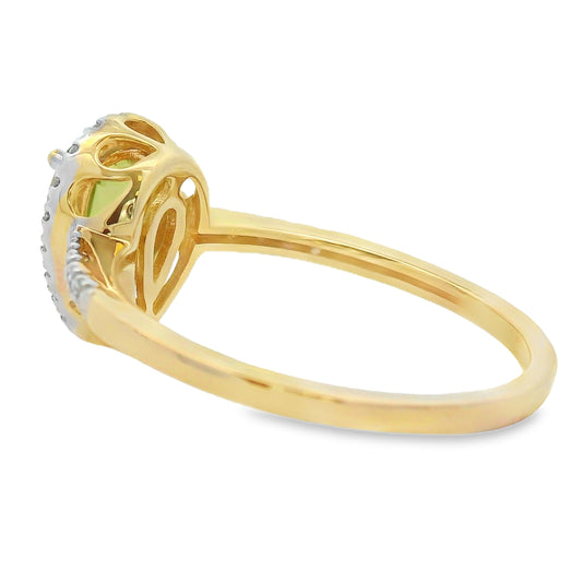 Anillo de Peridoto y Diamantes natural de 1.10ct en Oro Amarillo de 14KT
