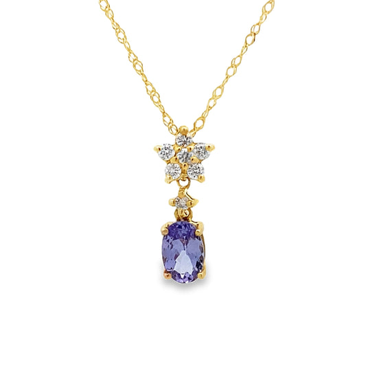 Colgantes de moda de tanzanita y diamante en oro amarillo de 14kt