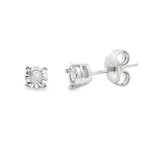 Pendientes de botón con diamante de .10 quilates en plata de ley