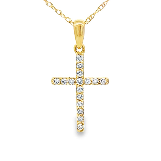 Colgante religioso de cruz de oro amarillo de 14kt con diamante de 0,10 qt