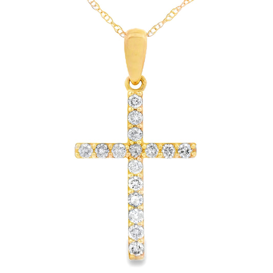Colgante religioso de cruz de diamante de 0,25 ct en oro amarillo de 14 K