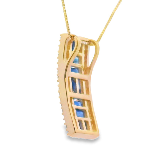 Colgantes de moda de zafiro y diamantes de oro amarillo de 14 quilates
