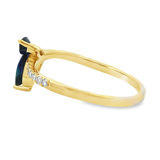 Anillo de Zafiro y Diamantes de .36ct en Oro Amarillo de 14kt
