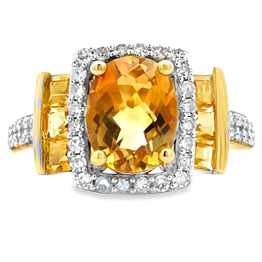 Anillo de citrino y diamantes de 2,47 ct en oro amarillo de 10 kt