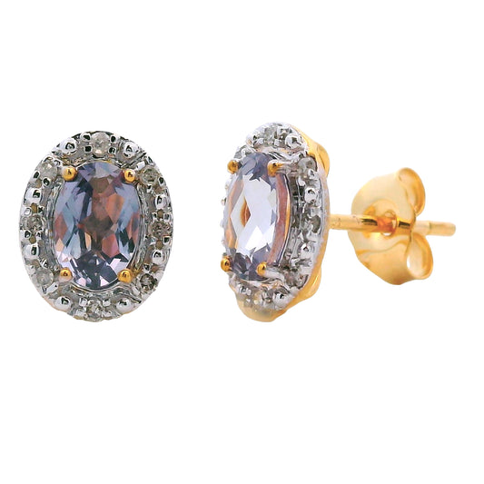 Pendientes de diamante y alejandrita creados en oro amarillo de 10 quilates