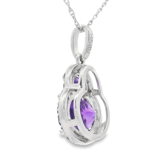 Colgantes de moda de amatista y diamante, oro blanco de 14 K