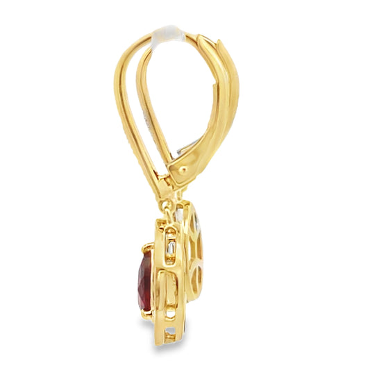 Pendientes colgantes de oro amarillo de 10 quilates con granate y diamante de 1,05 ct