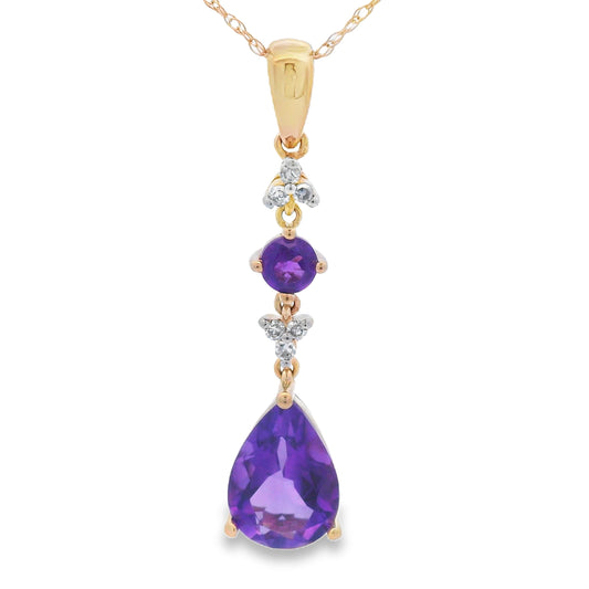Colgantes de moda de amatista y diamante, oro amarillo de 10 quilates