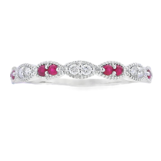 Anillo apilable de rubíes y diamantes de 0,25 ct, engastado en oro blanco de 14 kt