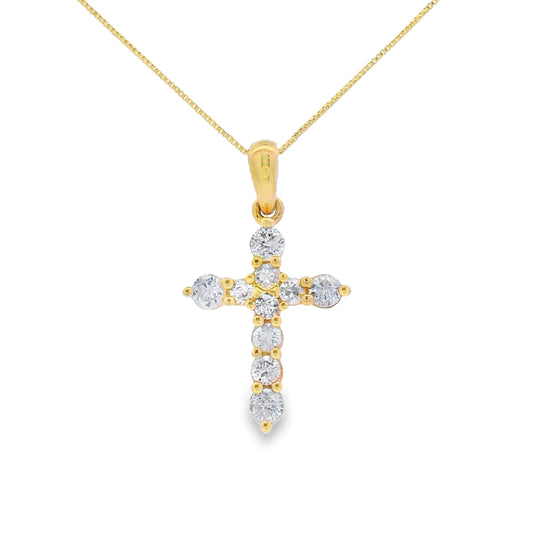 Colgante de cruz religiosa de oro amarillo de 14 quilates con diamante de 0,30 ct