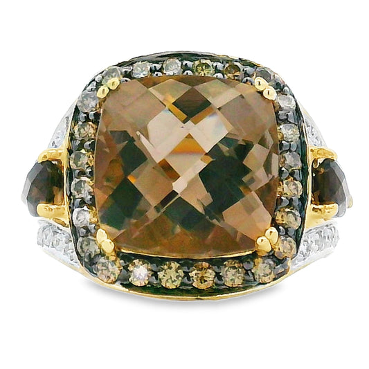 Anillo de Cuarzo y Diamantes de .50ct Natural en Oro Amarillo de 14KT