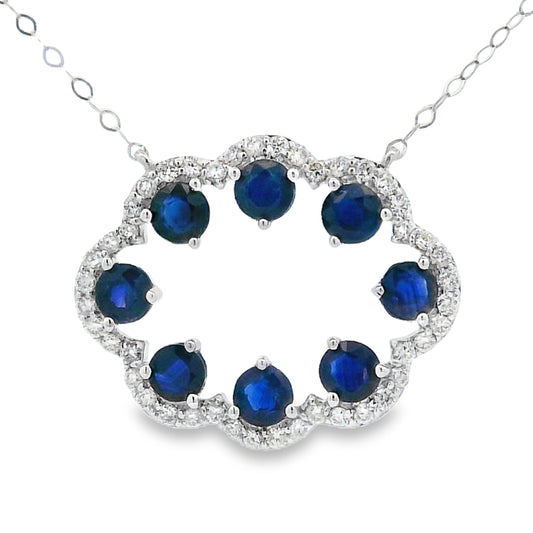 Colgantes de moda de zafiros y diamantes de oro blanco de 14kt