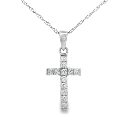 Colgante Cruz Religiosa con Diamantes de .11ct en Oro Blanco de 14KT