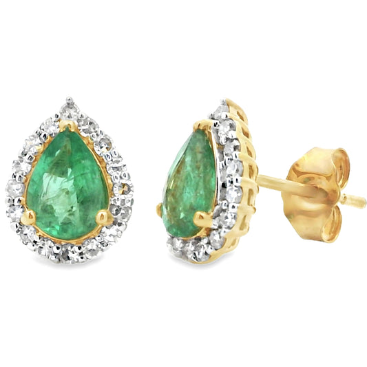 Pendientes de esmeraldas de 1.50 ct y diamantes en oro amarillo de 10 kt