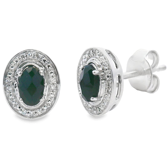 Auténticos pendientes de ónix y diamantes de .56 ct, oro blanco de 10 qt