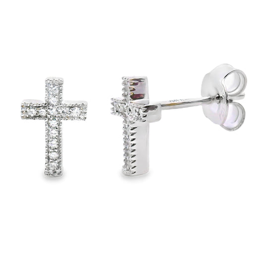 Pendientes de cruz con diamantes de 0,09 ct en oro blanco de 10 kt