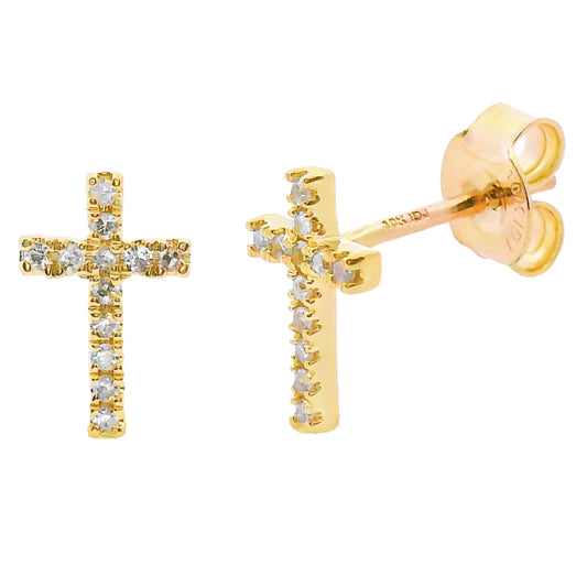 Aretes de cruz de oro amarillo de 10 qt con diamantes genuinos de 0,10 ct