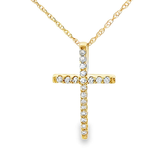 Colgante religioso de cruz de oro amarillo de 14kt con diamante de 0,10 qt