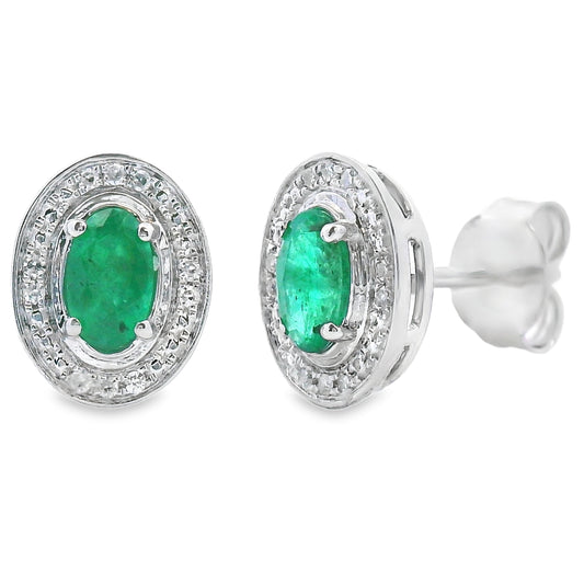 Pendientes de diamante esmeralda de 0,38 qt en oro blanco de 10 kt