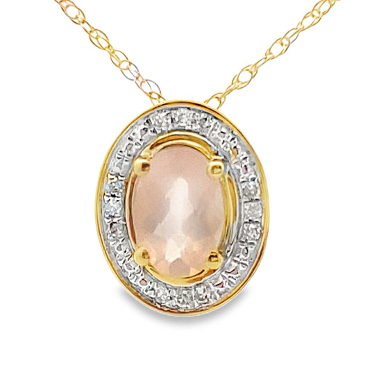 Colgantes de moda de diamante y cuarzo rosa en oro amarillo de 10 KT