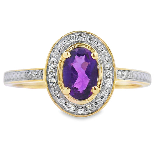 Anillo de amatista y diamante de .48 ct en oro amarillo de 10 kt