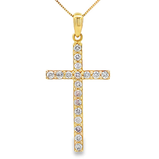 Colgante religioso de cruz de diamante de 0,25 ct en oro amarillo de 14 K