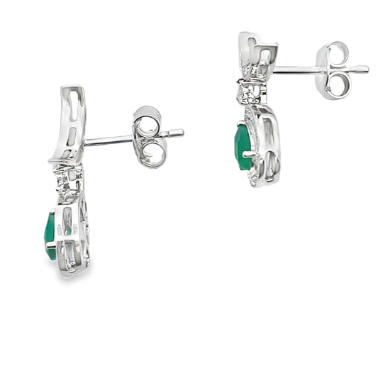 Pendientes colgantes de calcedonia y diamantes en oro blanco de 10 quilates