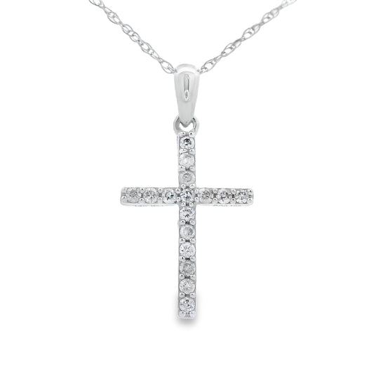 Colgante Cruz Religiosa con Diamantes de .11ct en Oro Blanco de 14KT