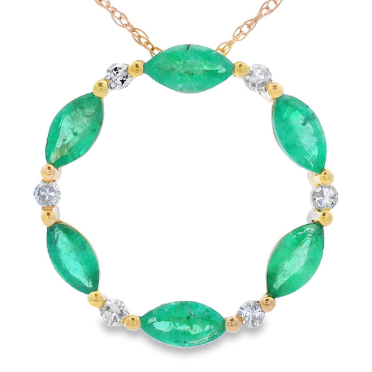 Colgante Círculo de Amor de Esmeralda y Diamante, Oro Amarillo de 10KT