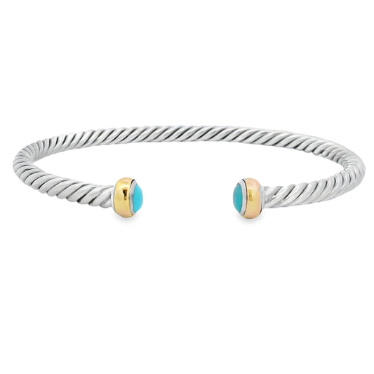 Brazalete de turquesa, plata de ley, oro de 18 quilates