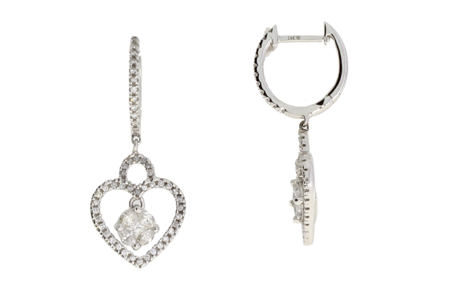 Pendientes colgantes de diamantes de .50ct en oro blanco de 14K