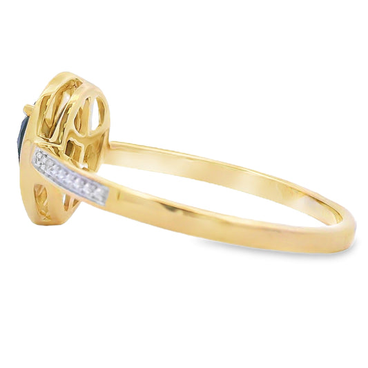 Anillo de diamante de ónice genuino de .52 ct en oro amarillo de 10 kt