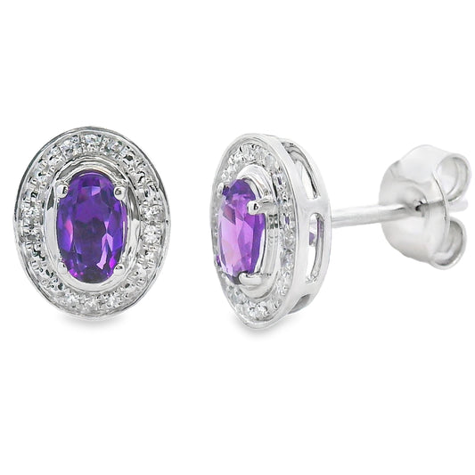 Pendientes de amatista y diamante de 0,49 ct en oro blanco de 10 qt