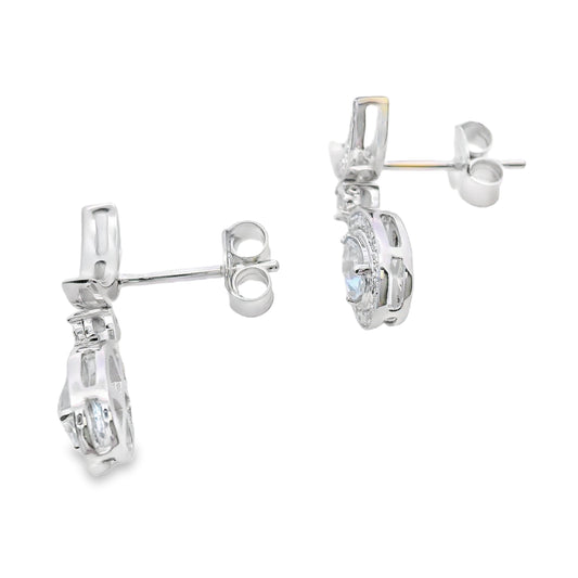 Pendientes Colgantes de Aguamarina y Diamantes Oro Blanco de 10KT