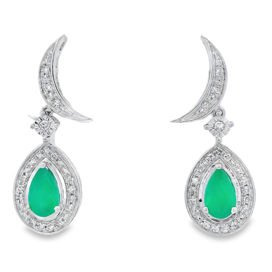 Pendientes colgantes de calcedonia y diamantes en oro blanco de 10 quilates