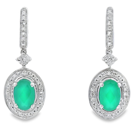 Pendientes colgantes de calcedonia y diamantes en oro blanco de 10 quilates