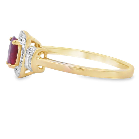 Anillo de diamantes y rubíes de .65 ct auténticos, oro amarillo de 10 quilates