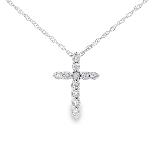 Colgante Cruz Religiosa con Diamantes de .11ct en Oro Blanco de 14KT