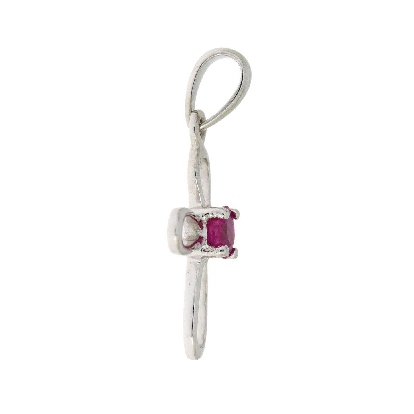 Colgante religioso de cruz con rubí de 0,22 ct en oro blanco de 10 qt