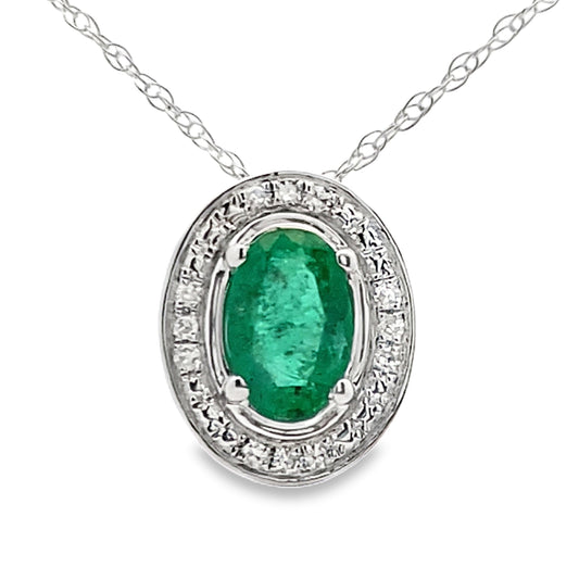 Colgantes de moda con diamante esmeralda de .46ct, oro blanco de 10K