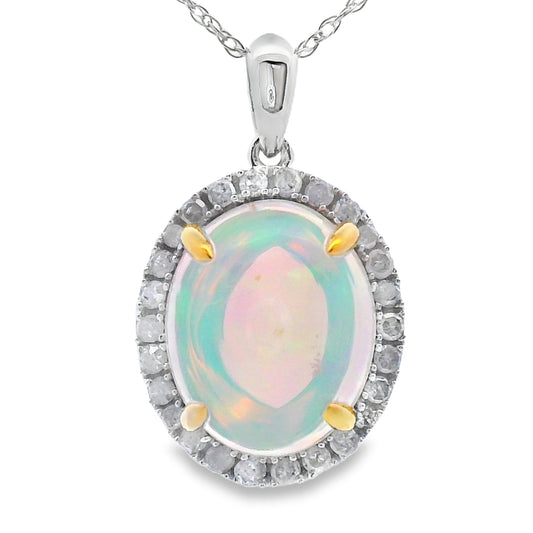 Colgantes de moda de ópalo y diamante de 2,39 ct en oro blanco de 10 kt