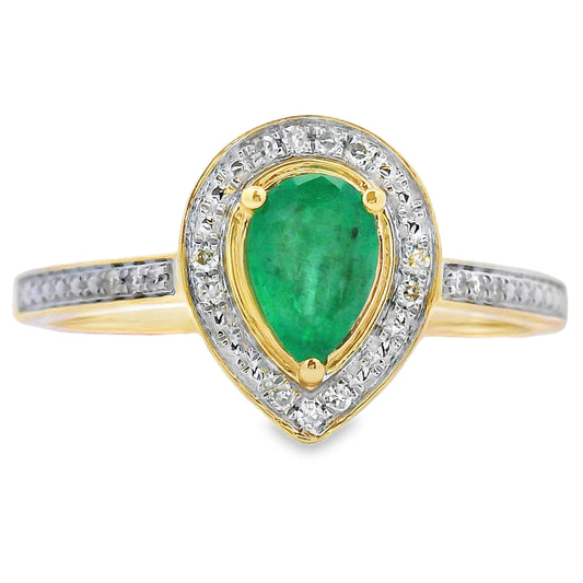 Anillo de oro amarillo de 10 kt con diamante esmeralda de 0,42 ct