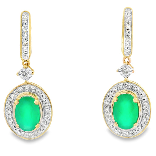 Aretes colgantes de calcedonia y diamantes en oro amarillo de 10 qt