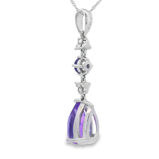 Colgantes de moda de amatista y diamante, oro blanco de 10 qt
