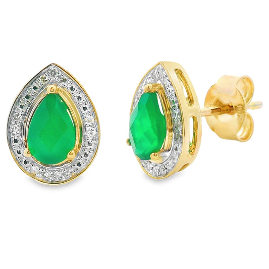 Aretes colgantes de calcedonia y diamantes en oro amarillo de 10 qt