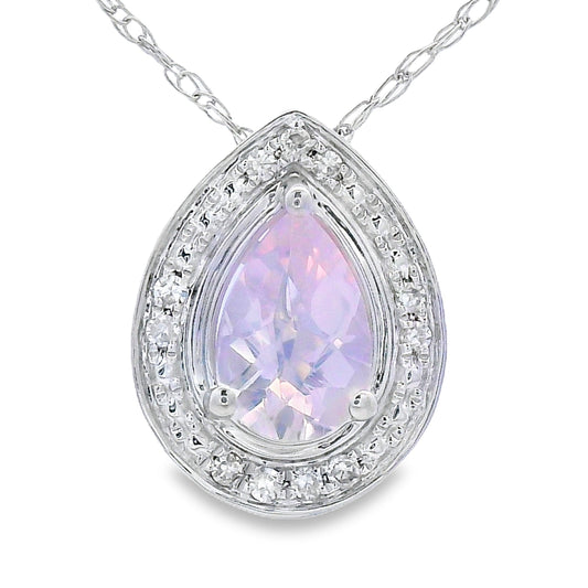 Colgantes de moda de cuarzo rosa y diamante, oro blanco de 10 quilates