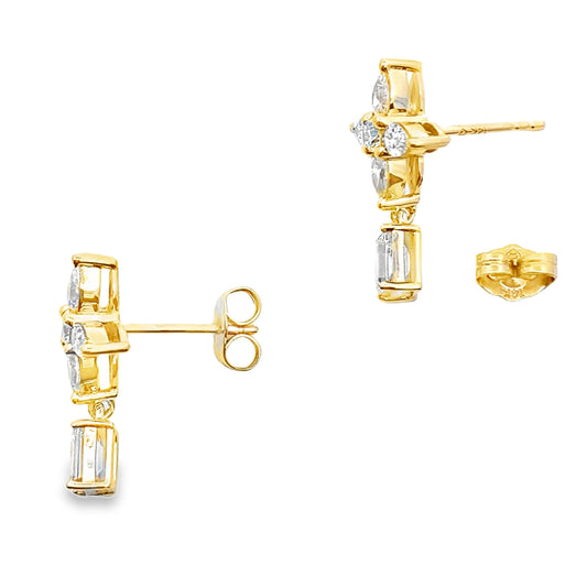 Pendientes colgantes de diamantes cultivados en laboratorio de oro amarillo de 14 quilates