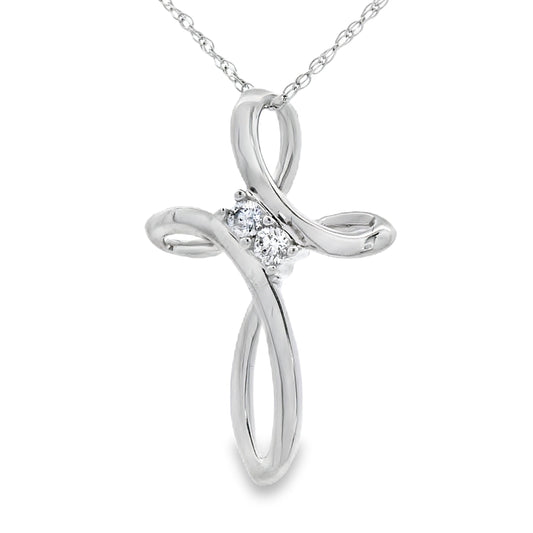 Colgante de cruz religiosa con diamante de 0,04 ct de oro blanco de 14 K